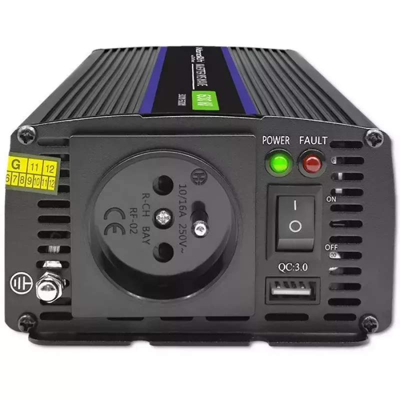 Maitinimo keitiklis QOLTEC Monolith 600 MS Wave 12V į 230V 600W, gryna / modifikuota banga pagal specifikaciją