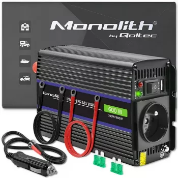 Maitinimo keitiklis QOLTEC Monolith 600 MS Wave 12V į 230V 600W, gryna / modifikuota banga pagal specifikaciją