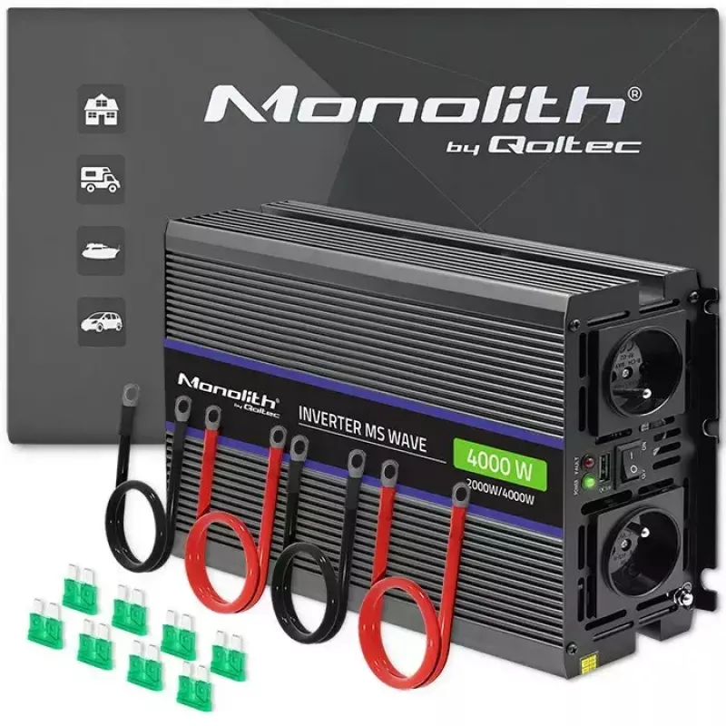 Įtampos keitiklis QOLTEC Monolith 4000 MS Wave 12V į 230V 2000/4000W su USB