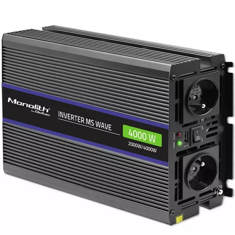 Įtampos keitiklis QOLTEC Monolith 4000 MS Wave 12V į 230V 2000/4000W su USB