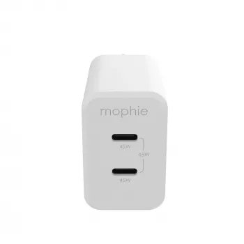 mophie priedai, sieninis adapteris, USB-C-PD-DUAL-45W-GAN, baltas, EU (2x USB-C)