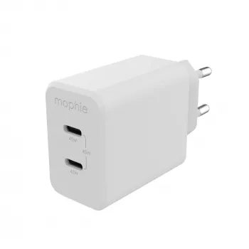 mophie priedai, sieninis adapteris, USB-C-PD-DUAL-45W-GAN, baltas, EU (2x USB-C)