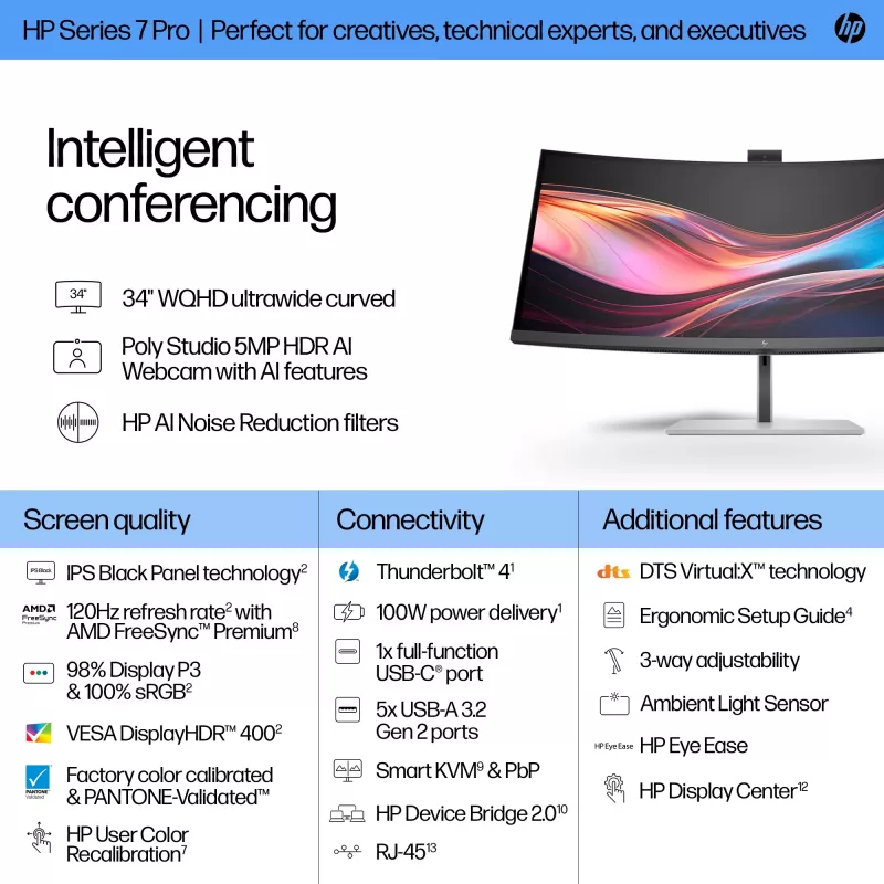 HP Series 7 Pro 34 colių WQHD konferencinis monitorius - 734pm