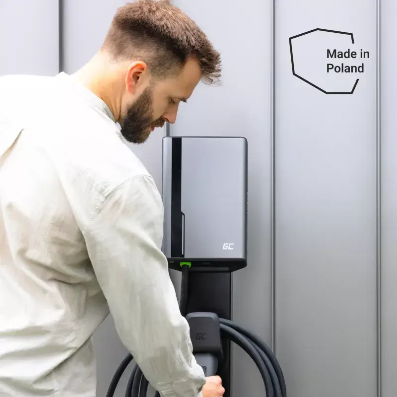 Elektrinio automobilio įkrovimo stotelė Green Cell EVGC021A2275 22000W montuojama ant sienos pilka aliuminė