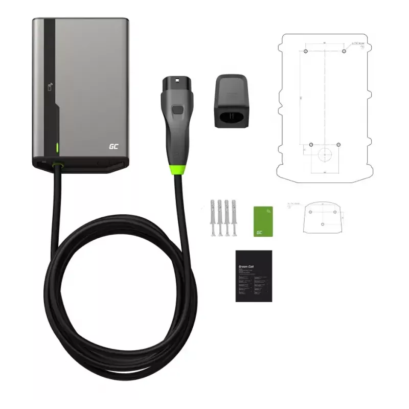 Elektrinio automobilio įkrovimo stotelė Green Cell EVGC021A2275 22000W montuojama ant sienos pilka aliuminė