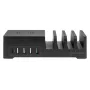 Manhattan įkrovimo stotelė su belaidžiu įkrovimo padeliu (nuimamu), 1x belaidis, 1x USB-C ir 4x USB-A prievadai, belaidžio išėjimas: 2A, USB-C išėjimas: 3A, USB-A išėjimai: 1x 3A ir 3x 2.4A maks., laidas 1m, juoda (maitinimo laidas: europinis 2 kontaktų kištukas į C7 aštuntukės jungtį)