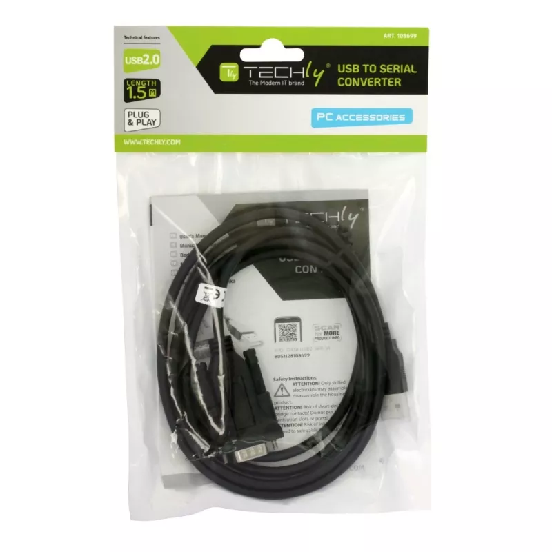 Nuoseklusis kabelis Techly IDATA-USB2-SER-1 juodas 1,5 m USB Type-A DB-9