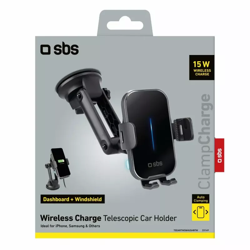 Aktyvus automobilinio telefono laikiklis SBS Mobile TESUPEXTWIR15W mobiliesiems telefonams, juodas