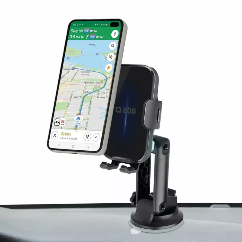 Aktyvus automobilinio telefono laikiklis SBS Mobile TESUPEXTWIR15W mobiliesiems telefonams, juodas