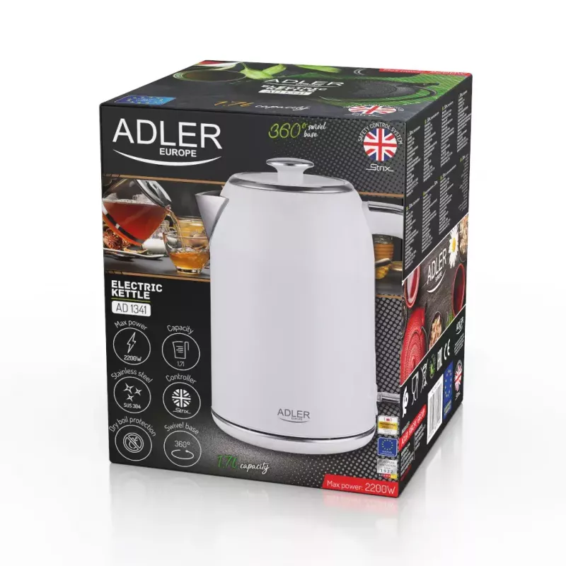 Elektrinis virdulys Adler 1,7 l 2200 W baltas