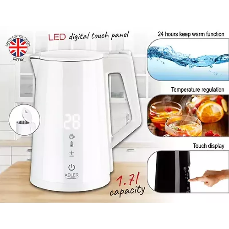 Elektrinis virdulys Adler 1,7 L 1850 W Baltas