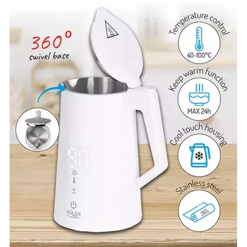 Elektrinis virdulys Adler 1,7 L 1850 W Baltas