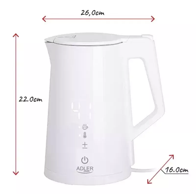 Elektrinis virdulys Adler 1,7 L 1850 W Baltas