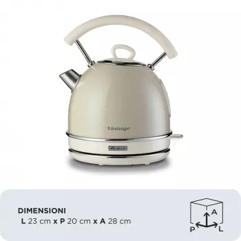Ariete 2877 Virdulys Vintage, 1,7L, belaidis, smėlio spalvos, 1.7 L, 2000 W, smėlio spalvos, vandens lygio indikatorius, belaidis, filtravimas
