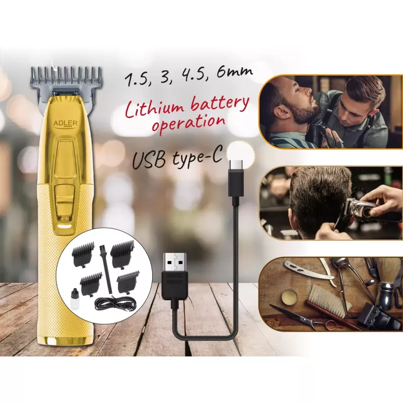 Barzdos kirpimo mašinėlė Adler AD 2836G Baterija 0.9 6 mm Auksinė