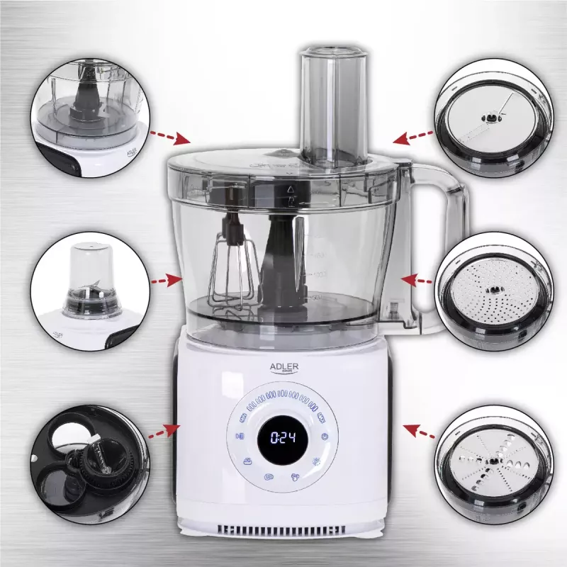 Adler AD 4224 virtuvinis kombainas, 1000 W, 2 l dubuo, 7 greičiai, baltas