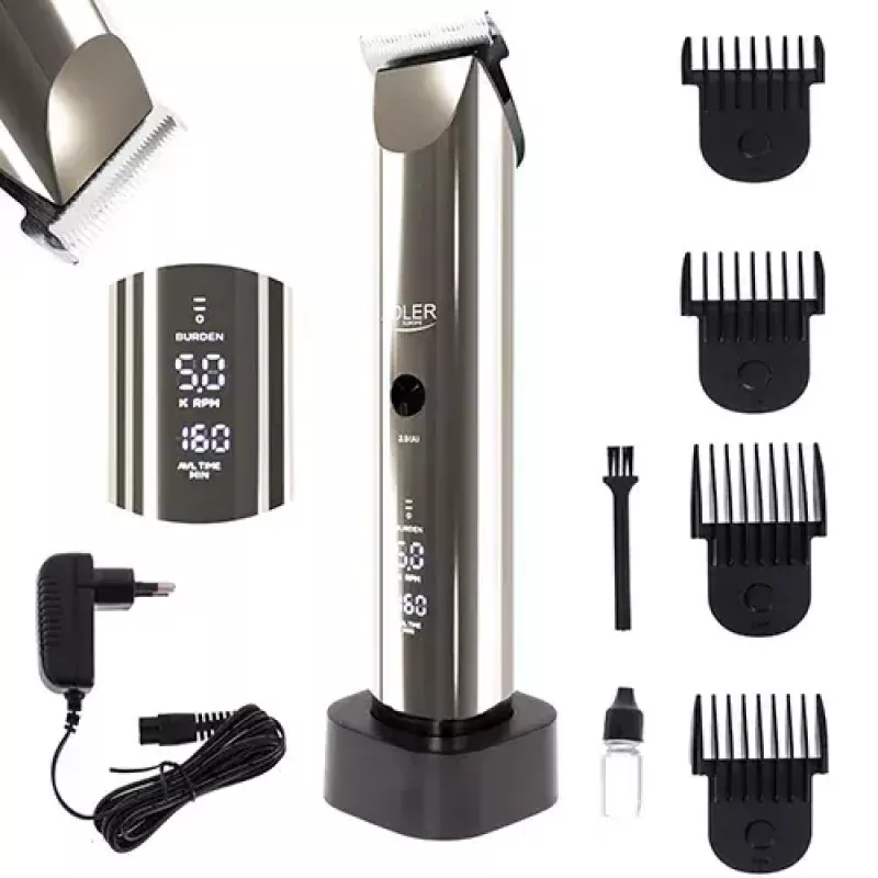 Plaukų kirpimo mašinėlė Adler AD 2834, sidabrinė, 3 mm iki 1,2 cm, LCD