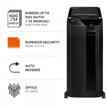 Fellowes AutoMax 600M popieriaus smulkintuvas Mikro pjovimo smulkinimas 60 dB 23 cm Juoda