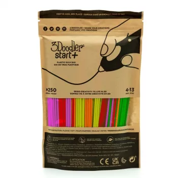 3DOODER 3D spausdinimo siūlų rinkinys Start+ 250 vnt., 2,5 mm skersmuo, kompostuojamos fluorescencinės spalvos (neoninė raudona, oranžinė, žalia, geltona, rožinė)