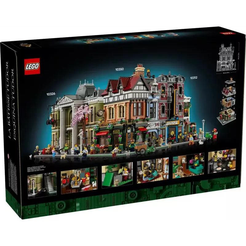 LEGO Icons statybos rinkinys 10350 Tudor Corner House — 3 266 dalys, 8 minifigūrėlės, amžius 18+, 260×250×310 mm