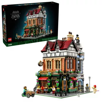 LEGO Icons statybos rinkinys 10350 Tudor Corner House — 3 266 dalys, 8 minifigūrėlės, amžius 18+, 260×250×310 mm