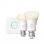 Philips Hue White Starter rinkinys: 2 E27 išmaniosios lemputės (1100), Išmaniojo apšvietimo rinkinys, Bluetooth/Zigbee, Balta, LED, E27, A60