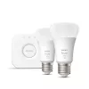 Philips Hue White Starter rinkinys: 2 E27 išmaniosios lemputės (1100), Išmaniojo apšvietimo rinkinys, Bluetooth/Zigbee, Balta, LED, E27, A60