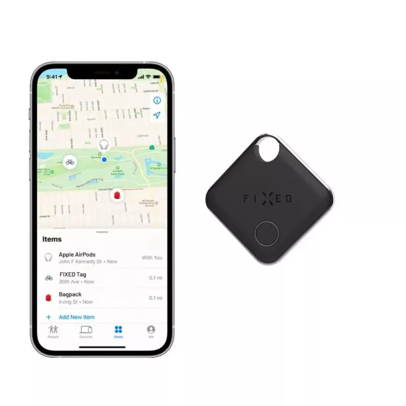 Bluetooth žyma FIXED FIXTAG-BK, lengva 11 g, kompaktiškas daiktų sekimo lokatorius
