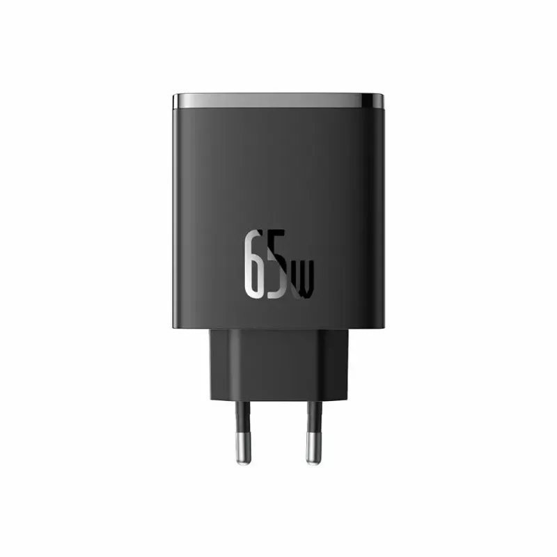 Greitasis įkroviklis Baseus Cube Pro 65W — 3 prievadai (2×USB-C, 1×USB-A), 110–240V, kintamoji srovė, vidaus, universalus suderinamumas, juodas, 0,154 kg