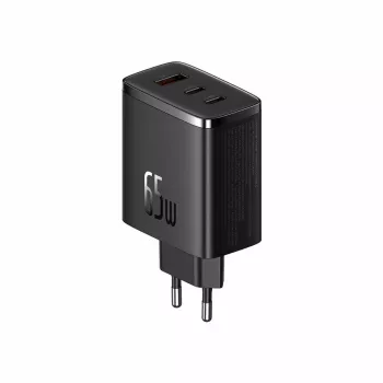 Greitasis įkroviklis Baseus Cube Pro 65W — 3 prievadai (2×USB-C, 1×USB-A), 110–240V, kintamoji srovė, vidaus, universalus suderinamumas, juodas, 0,154 kg