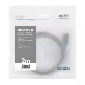Video kabelio adapteris LogiLink CV0130 1m DisplayPort DVI juoda