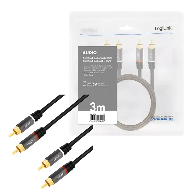 Garso laidas LogiLink CA1206 3 m 2xRCA juodas