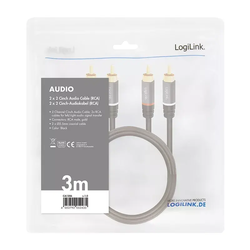 Garso laidas LogiLink CA1206 3 m 2xRCA juodas