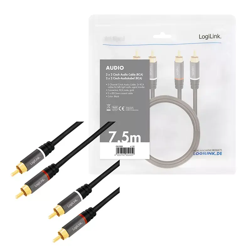 Audio laidas LogiLink CA1208 7,5 m 2 x RCA juodas