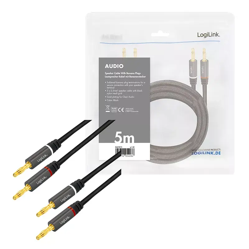 Garso laidas LogiLink CA1211 5m 2x banana juodas
