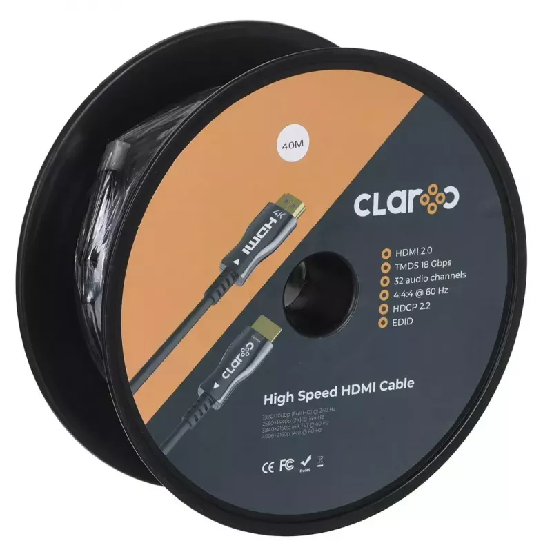 HDMI šviesolaidinis kabelis claroc FEN-HDMI-20-40M, aktyvusis optinis kabelis (AOC) HDMI 2.0, 4K, 40 m