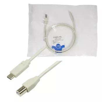 USB kabelis LogiLink CU0160 USB 2.0 1m USB C USB B balta
