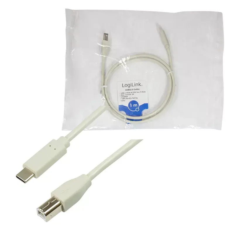 USB kabelis LogiLink CU0160 USB 2.0 1m USB C USB B balta