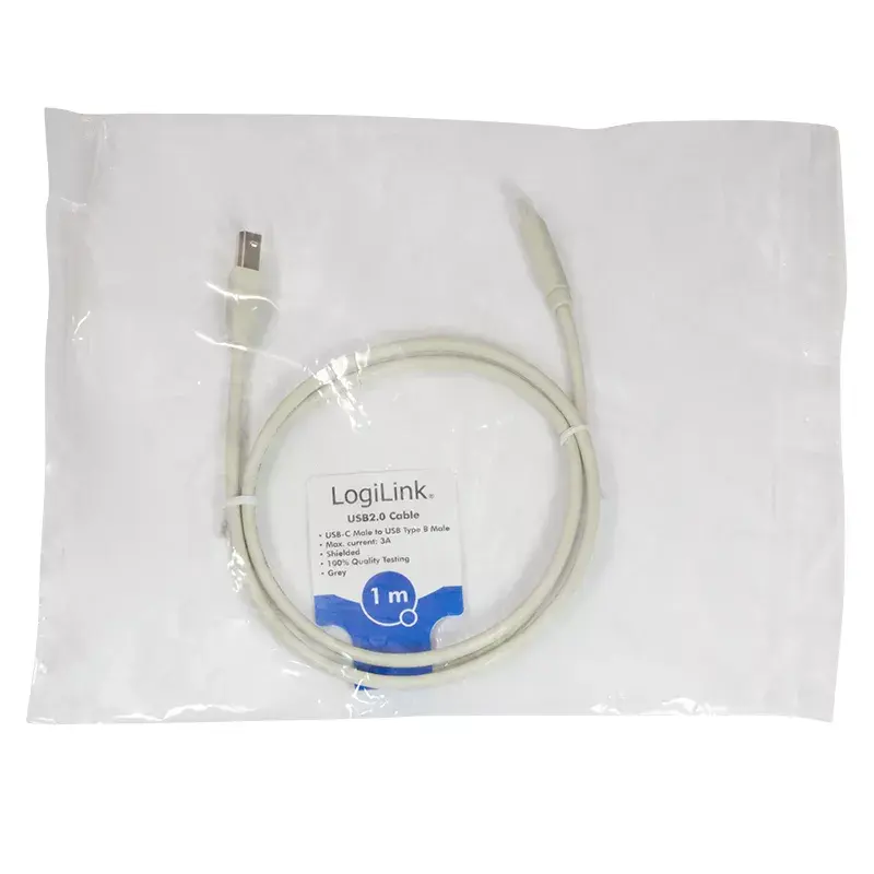 USB kabelis LogiLink CU0160 USB 2.0 1m USB C USB B balta