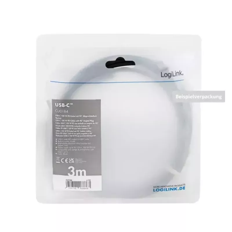 USB laidas LogiLink CU0183 2m USB C juoda sidabrinė USB 2.0