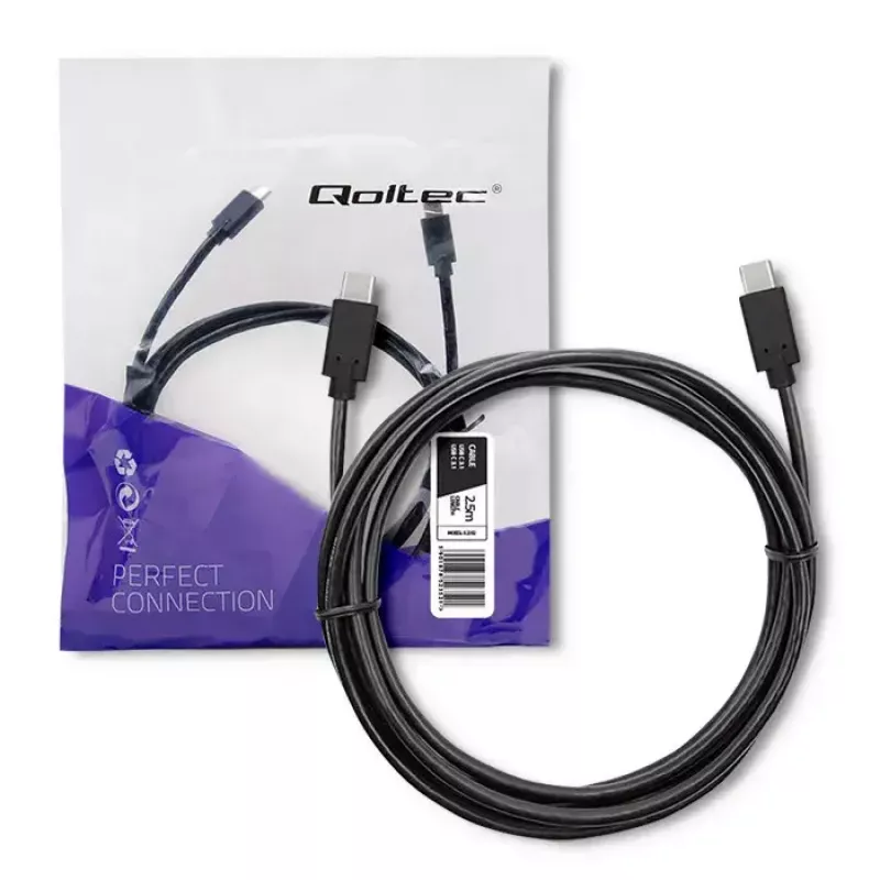 USB kabelis Qoltec 52352 2.5m USB 3.2 Gen 1 USB C juodas