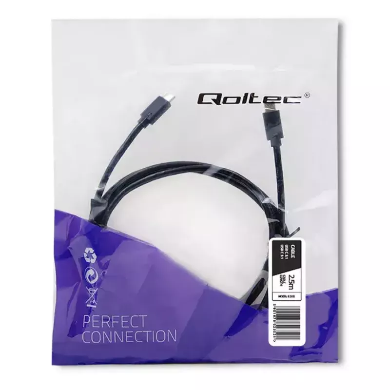USB kabelis Qoltec 52352 2.5m USB 3.2 Gen 1 USB C juodas