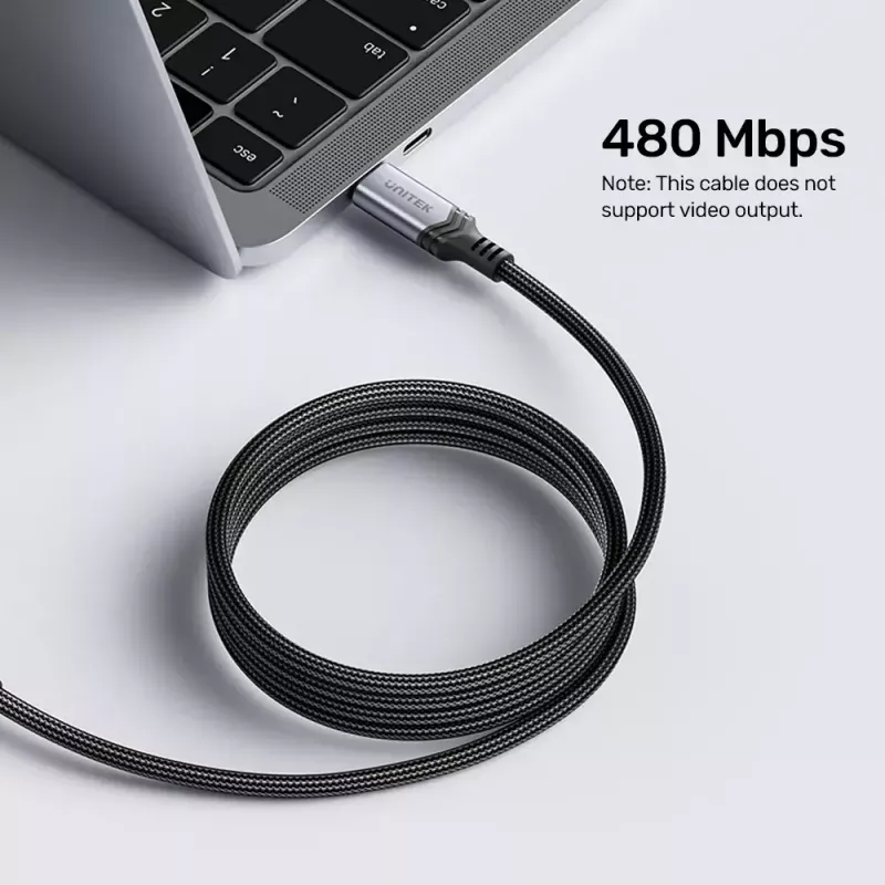 USB-C į USB-C laidas Unitek C14110GY-2M USB 3.2 Gen 1, 2 m, 5 A, 240 W, juodas