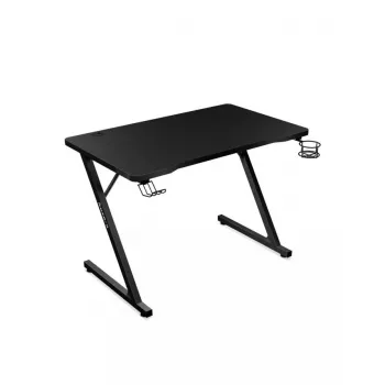Tiesus žaidimų stalas Huzaro Hero 1.8 Juoda — MDF stalviršis 1000×600×700 mm, plieninis rėmas, puodelio laikiklis