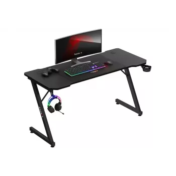 Ergonominis žaidimų stalas huzaro Hero 3.3 Juoda — tiesus stačiakampis stalviršis 1400x600 mm, 740 mm aukštis, 15 mm stalviršis