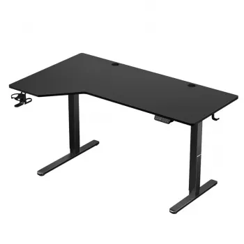 Žaidimų stalas huzaro Hero 9.1 Juoda — L formos MDF viršus, USB-C įkrovimas, LED valdymas, reguliuojamas aukštis 72–118 cm