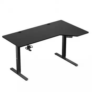 Žaidimų stalas huzaro Hero 9.1 Juoda — L formos MDF viršus, USB-C įkrovimas, LED valdymas, reguliuojamas aukštis 72–118 cm