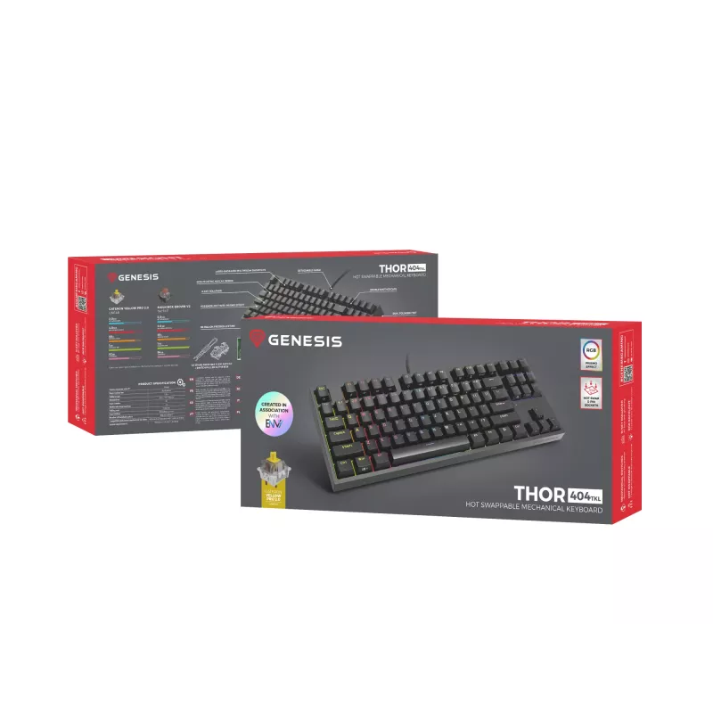 GENESIS Thor 404 TKL klaviatūra, skirta žaidimams, USB, QWERTY, US International, juoda