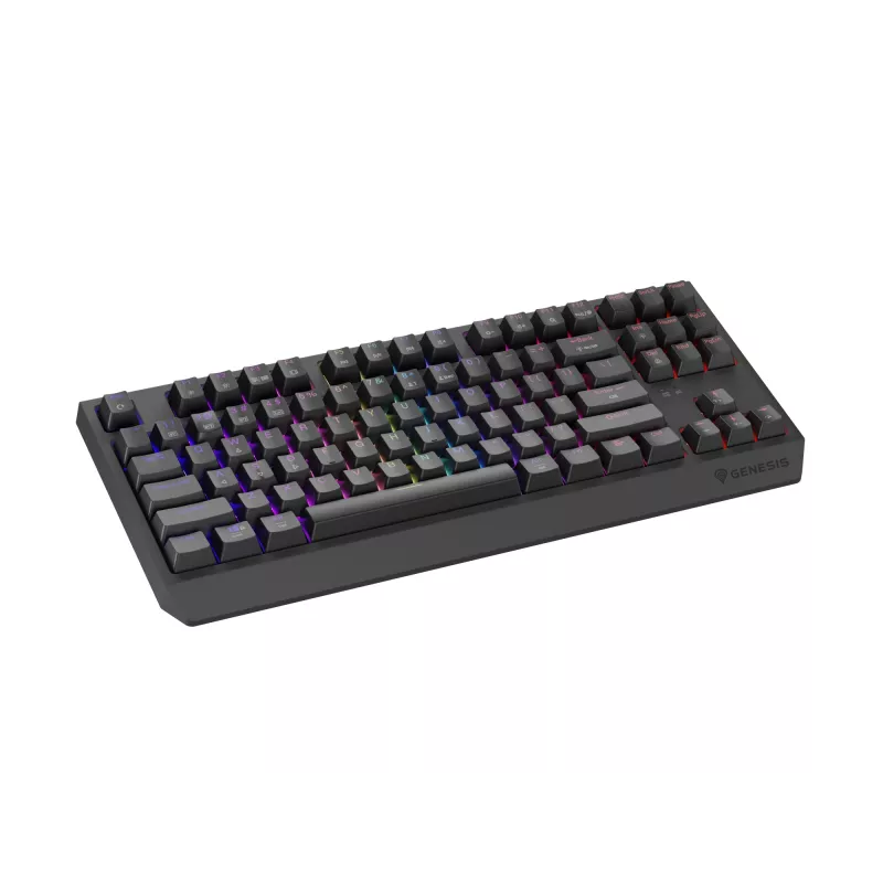 Mechaninė klaviatūra be skaičių bloko, skirta žaidimams, GENESIS Thor 230 TKL — USB, RF belaidis, Bluetooth, 87 klavišų QWERTY, pilka