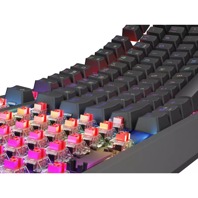 Mechaninė klaviatūra be skaičių bloko, skirta žaidimams, GENESIS Thor 230 TKL — USB, RF belaidis, Bluetooth, 87 klavišų QWERTY, pilka
